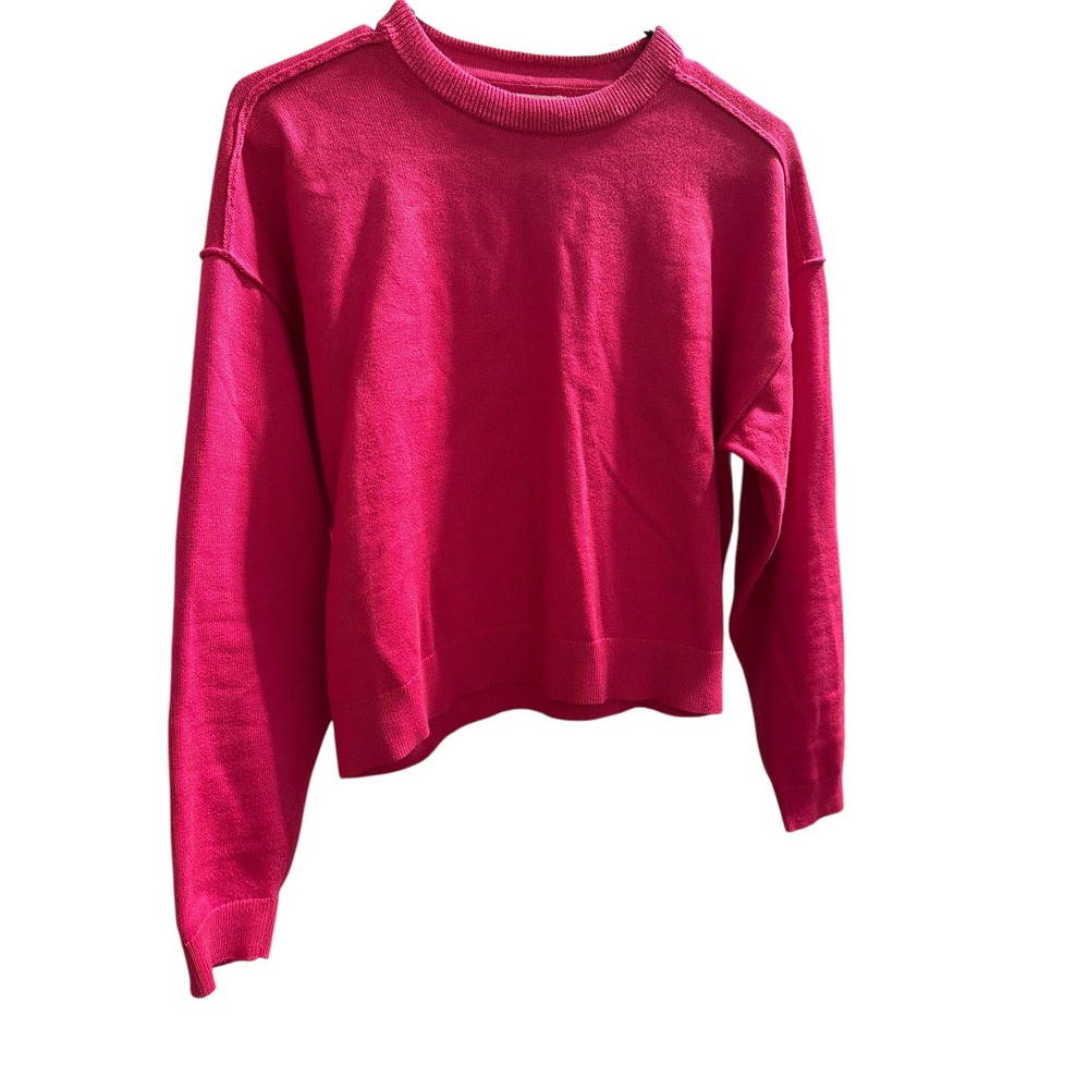 J. Crew Crewneck Drop Shoulder Sweater Hot Pink Women's Size Small - Picture 2 of 3